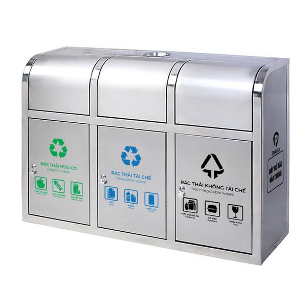 Địa chỉ bán thùng rác inox nắp đẩy 3 ngăn giá rẻ