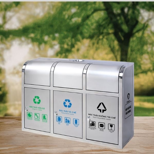 Địa chỉ bán thùng rác inox nắp đẩy 3 ngăn giá rẻ