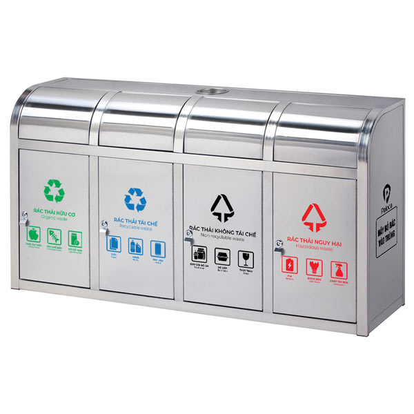 Thùng rác inox nắp đẩy 4 ngăn