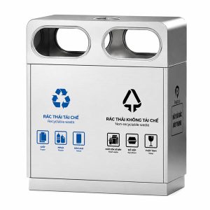 Thùng rác inox ngoài trời có gạt tàn