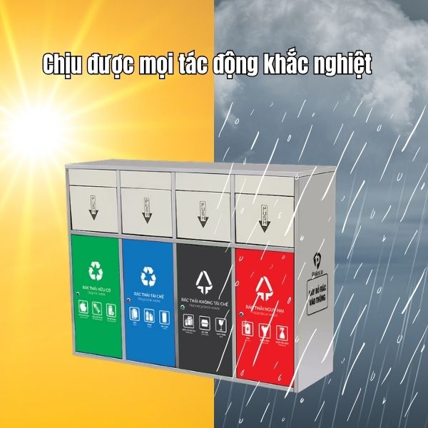 Thùng rác inox nhiều ngăn cửa đẩy – 4 ngăn