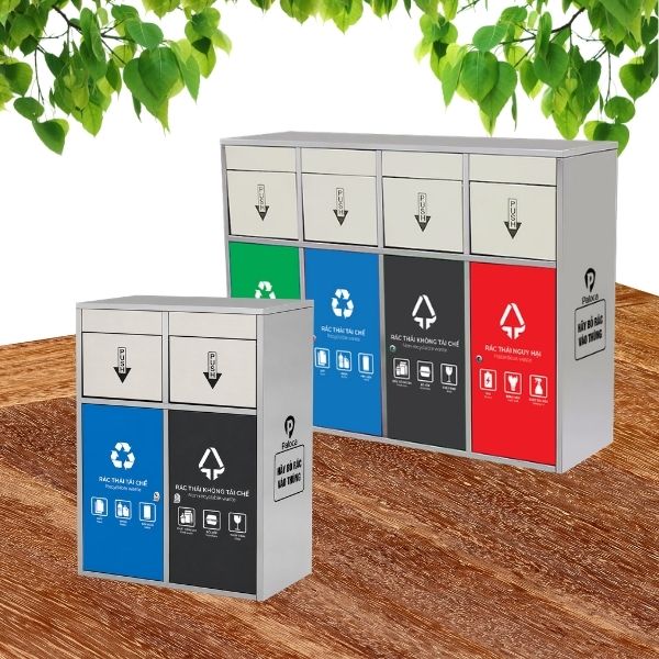 Thùng rác inox nhiều ngăn cửa đẩy – 4 ngăn