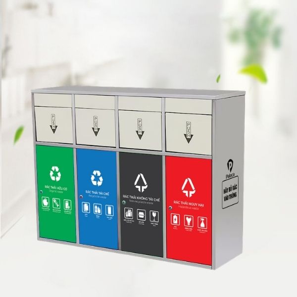 Thùng rác inox nhiều ngăn cửa đẩy – 4 ngăn