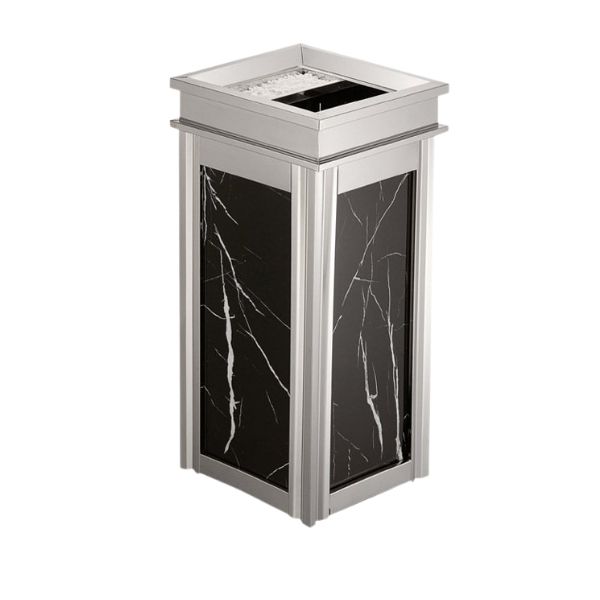 Thùng rác đá hoa cương đen viền inox trắng
