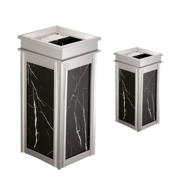 Thùng rác đá hoa cương đen viền inox trắng