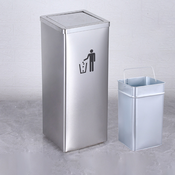 Thùng rác inox trắng vuông nắp bập bênh