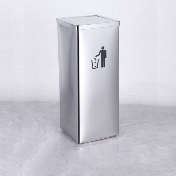 Thùng rác inox trắng vuông nắp bập bênh
