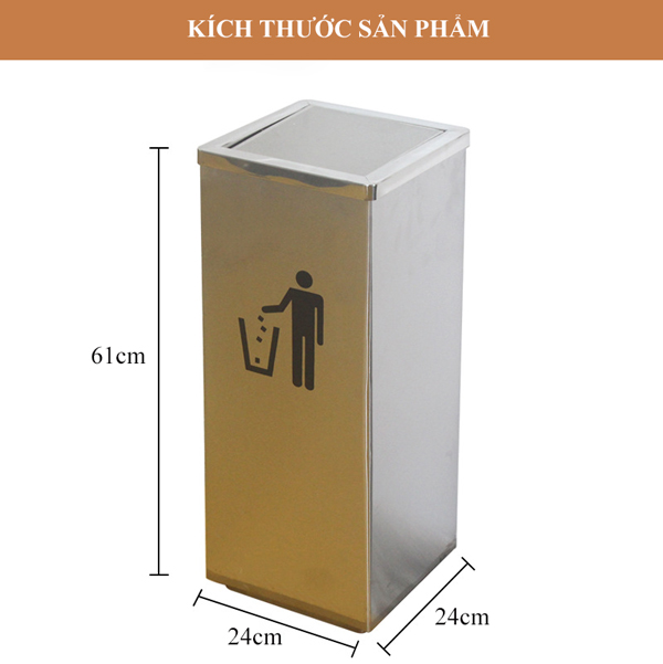Thùng rác inox trắng vuông nắp bập bênh