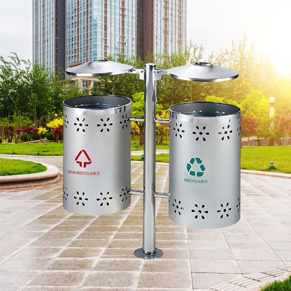 Thùng rác inox treo đôi ngoài trời