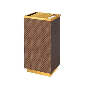 Thùng rác inox vàng bọc giả da vân caro
