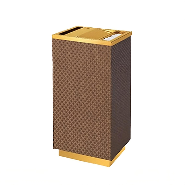 Thùng rác inox vàng bọc giả da vân caro