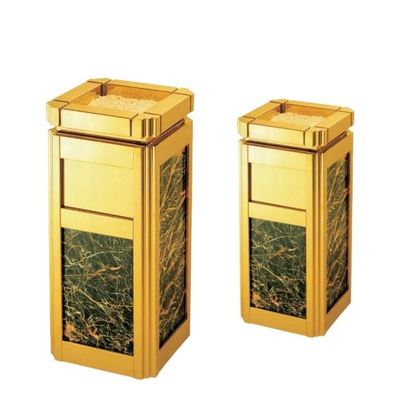 Thùng rác khung inox vàng ốp đá đen