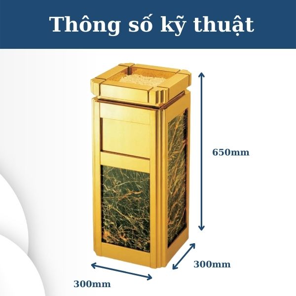 Thùng rác khung inox vàng ốp đá đen
