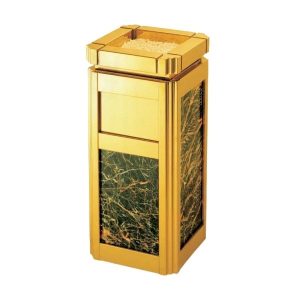 Thùng rác khung inox vàng ốp đá đen HTG-16-B2