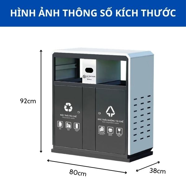 Thùng rác kim loại ngoài trời bằng thép 2 ngăn
