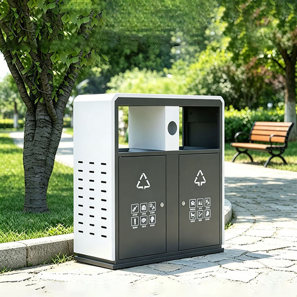 Thùng rác kim loại ngoài trời bằng thép 2 ngăn