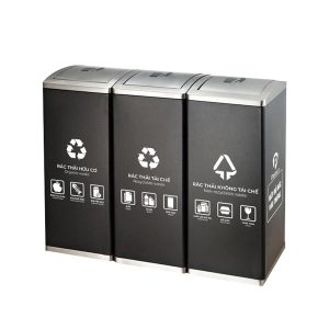 Thùng rác nắp lật 3 ngăn ngoài trời