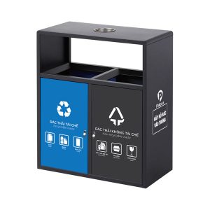Thùng rác ngoài trời 2 ngăn bằng thép