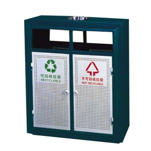 Thùng rác ngoài trời thép phun sơn tĩnh điện 2 ngăn