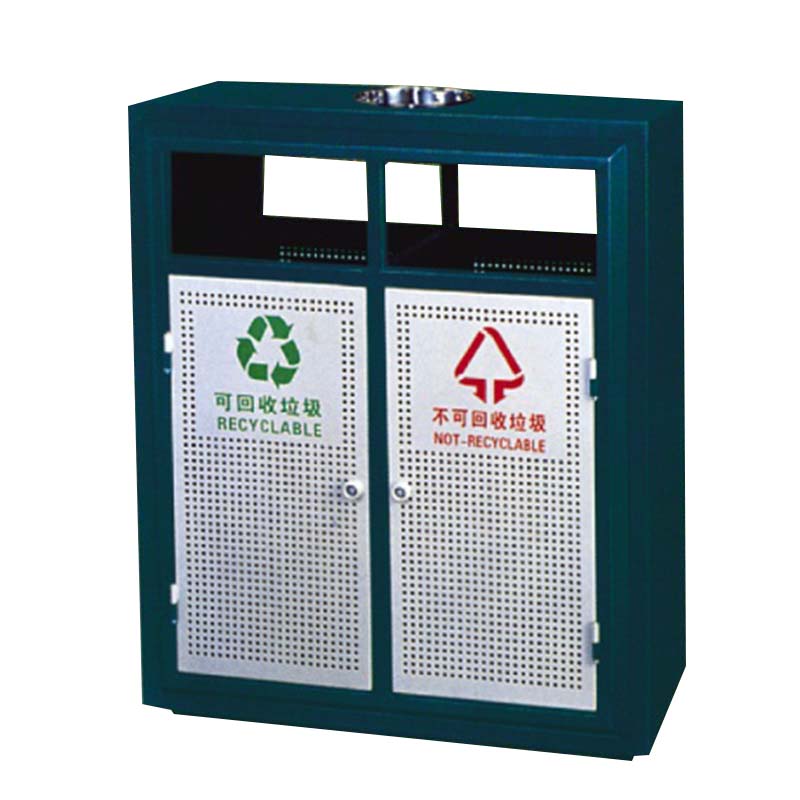Thùng rác ngoài trời thép phun sơn tĩnh điện 2 ngăn