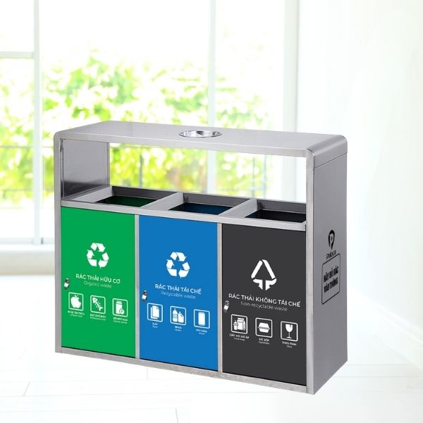 Thùng rác ngoài trời 3 ngăn có mái che