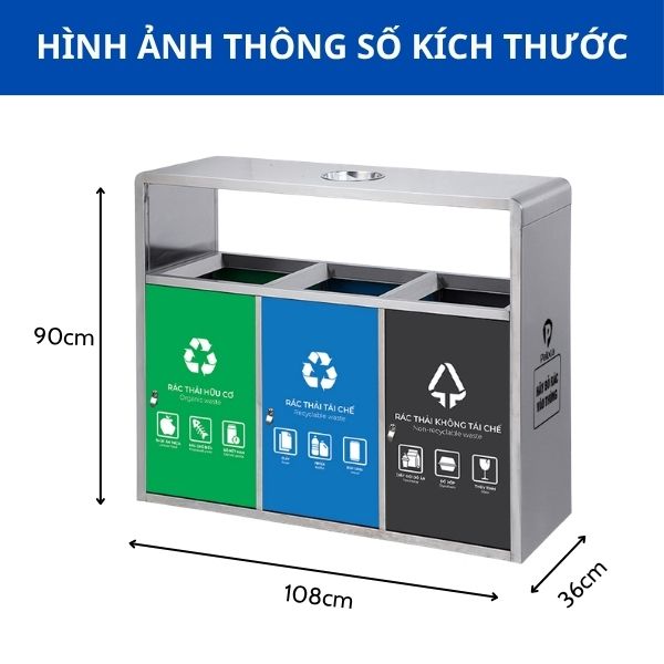 Thùng rác ngoài trời 3 ngăn có mái che