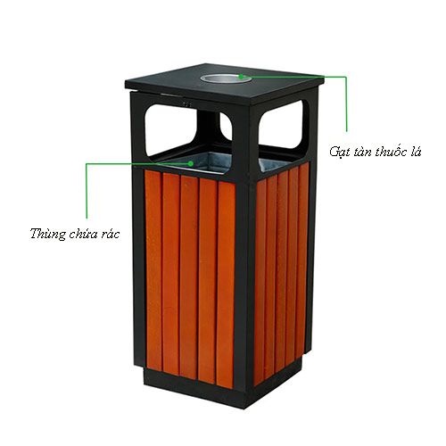 Thùng rác gỗ vuông ngoài trời