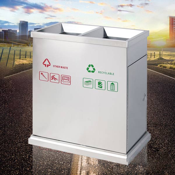 Thùng rác ngoài trời đôi bằng inox