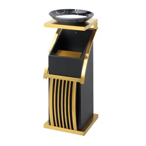 Thùng rác sảnh viền vàng khay gạt tàn thủy tinh