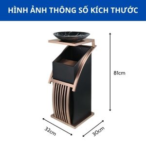 Thùng rác sảnh viền màu đồng khay thủy tinh