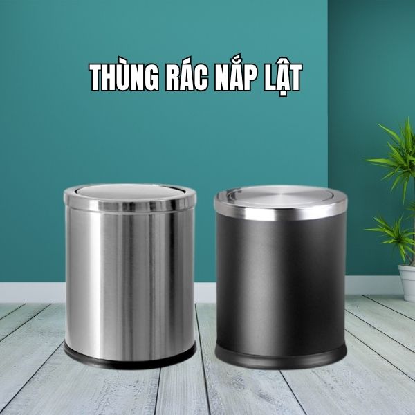 Thùng rác sơn đen nắp lật