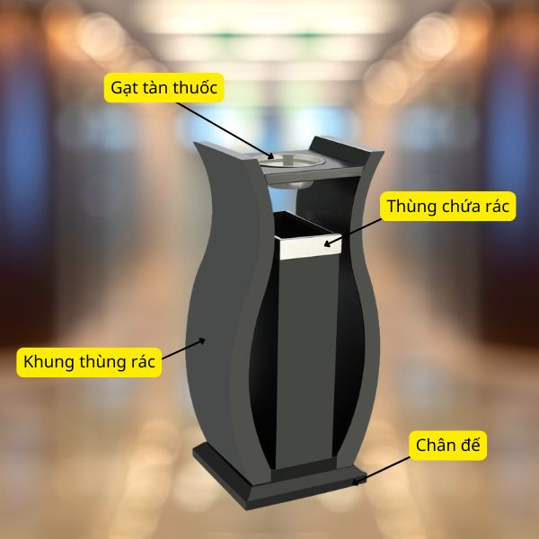 Thùng rác thép có gạt tàn đặt sàn