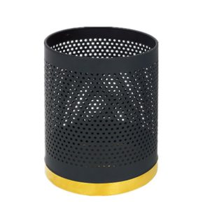 Thùng rác thép sơn đen dập lỗ viền vàng