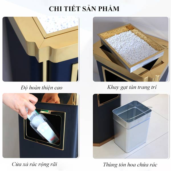 Thùng rác thép sơn đen viền vàng chữ nhật