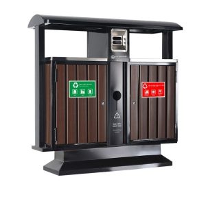 Thùng rác thép sơn giả gỗ hai ngăn