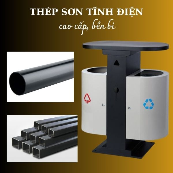 Thùng rác thép treo đôi đế cao