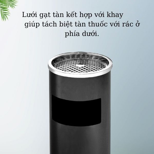 Thùng rác thép phun sơn nắp gạt tàn tròn Ø250