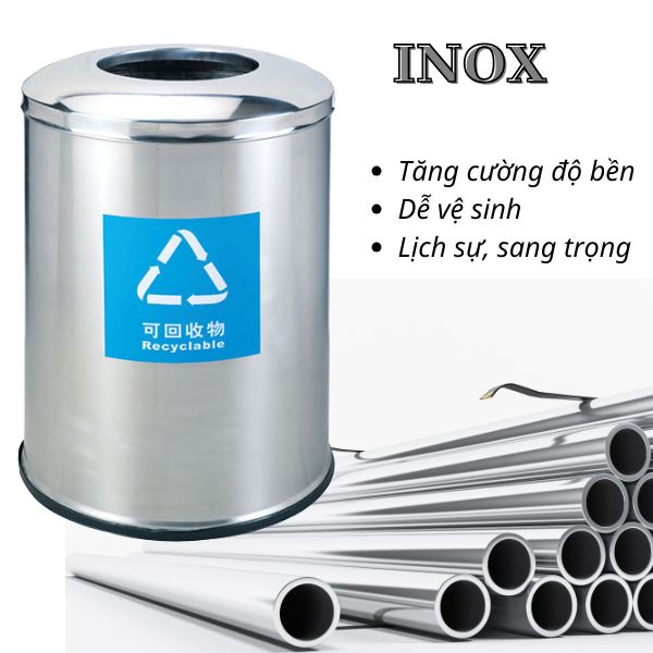 Thùng rác trung tâm thương mại inox tròn