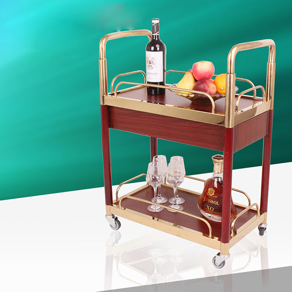 Xe đẩy rượu bằng gỗ 2 tầng