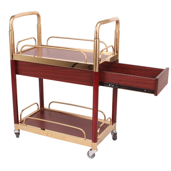 Xe đẩy rượu bằng gỗ 2 tầng