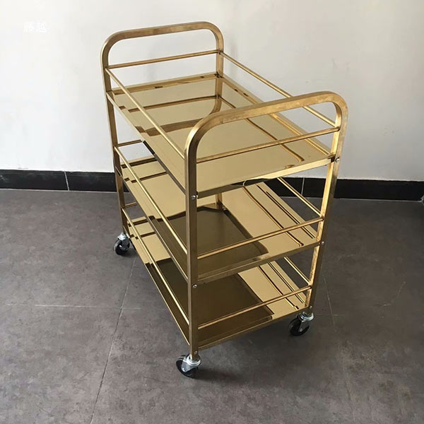 Xe đẩy phục vụ rượu đồ ăn inox mạ vàng