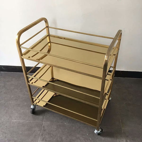 Xe đẩy phục vụ rượu đồ ăn inox mạ vàng