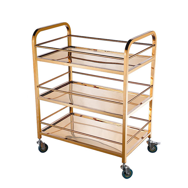 Xe đẩy phục vụ rượu đồ ăn inox mạ vàng