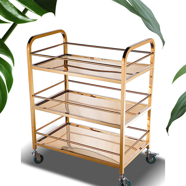 Xe đẩy phục vụ rượu đồ ăn inox mạ vàng