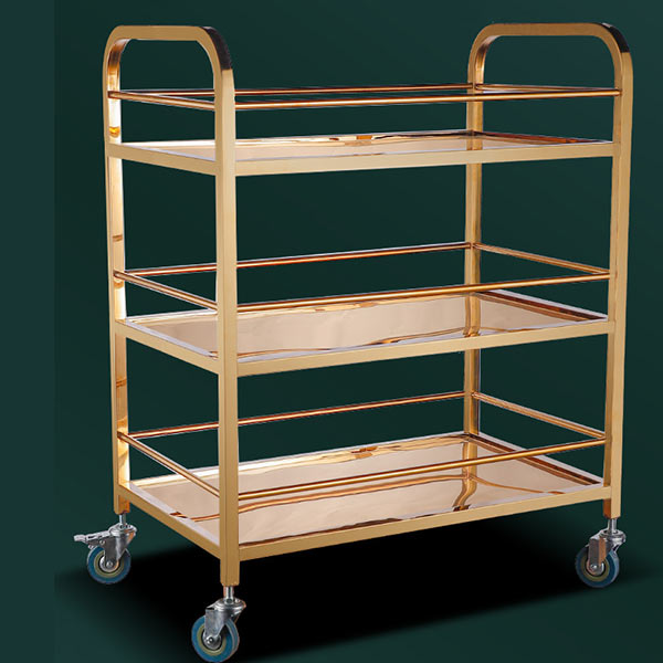 Xe đẩy phục vụ rượu đồ ăn inox mạ vàng