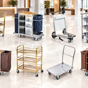 Xe đẩy phục vụ, trolley khách sạn nhà hàng inox, nhựa, gỗ