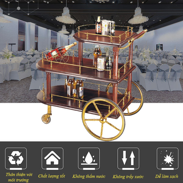 Xe đẩy rượu cổ điển bằng gỗ