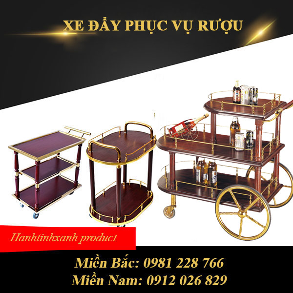 Xe đẩy rượu cổ điển bằng gỗ