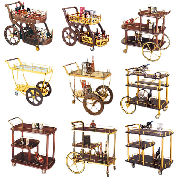 Xe đẩy rượu cổ điển bằng gỗ