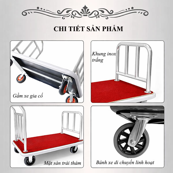 Xe kéo hành lý chữ U inox trắng khuyến mãi SALE 20%